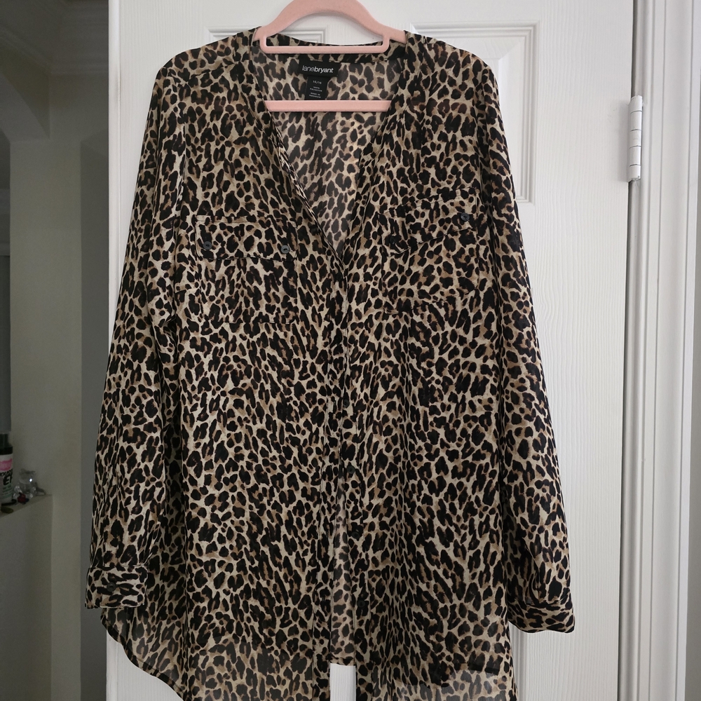 Lane Bryant Leopard Print Button-Front Blouse in Brown and Black